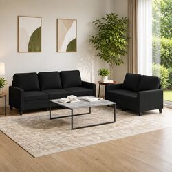 Stylish Black Fabric Two Piece Sofa Set with Comfort