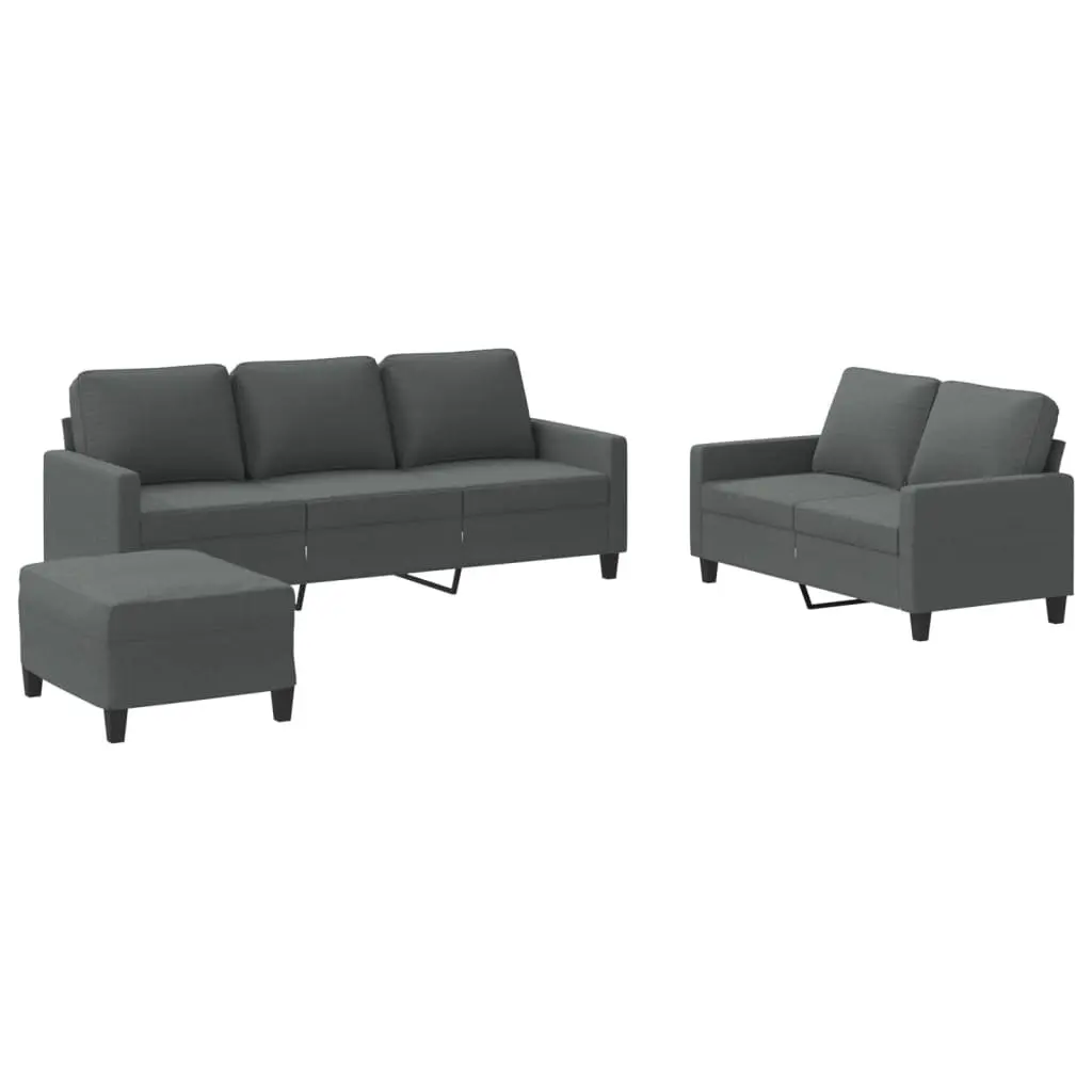 Sofa Set Fabric Grey 3 Piece Lounge Suite