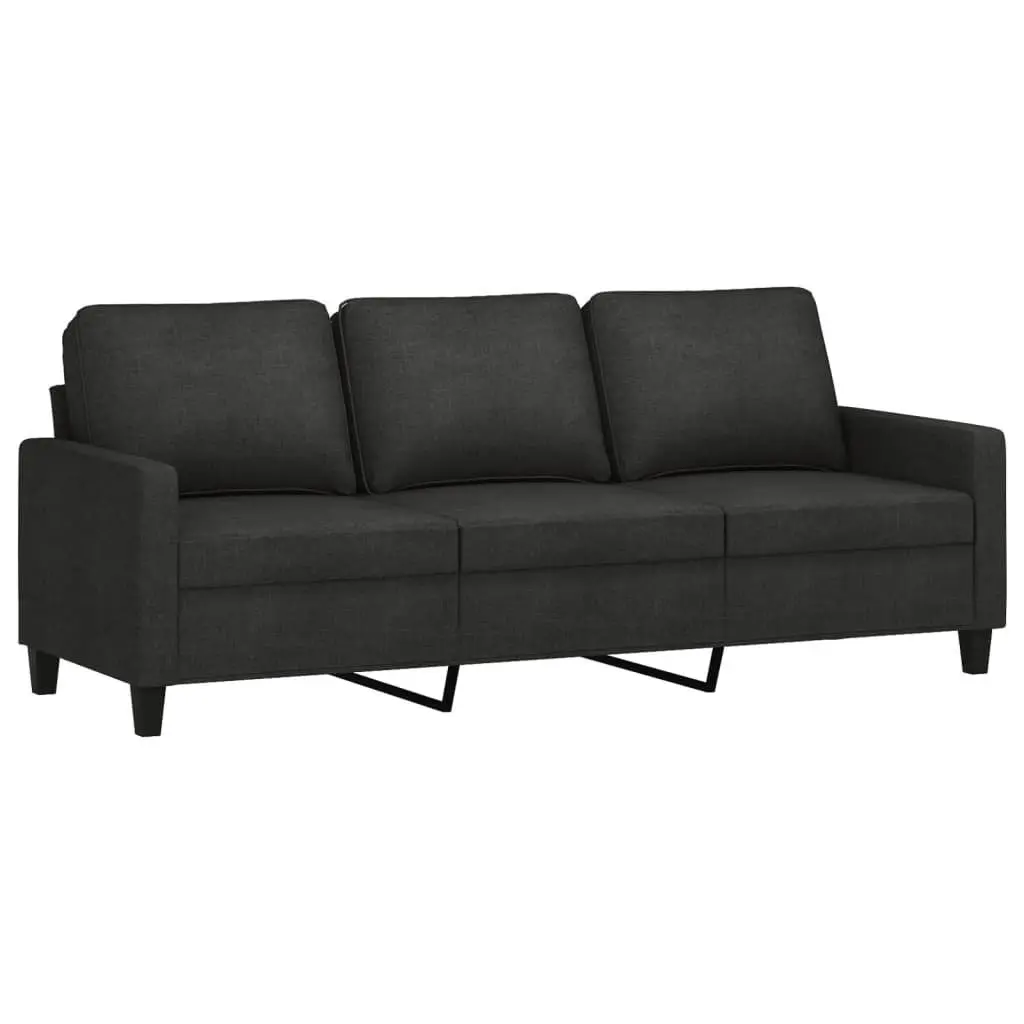 3 Piece Black Fabric Sofa Set with Cushions