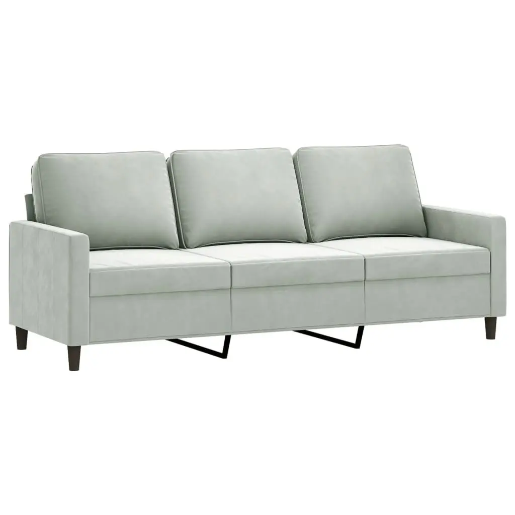 Grey Velvet 3 Piece Sofa Set with Padded Comfort