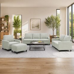Durable Grey Velvet 4 Piece Sofa Set with Footstool
