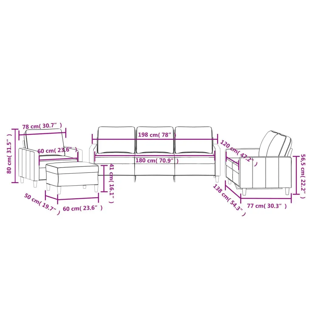 Black Velvet 4 Piece Sofa Set with Footstool