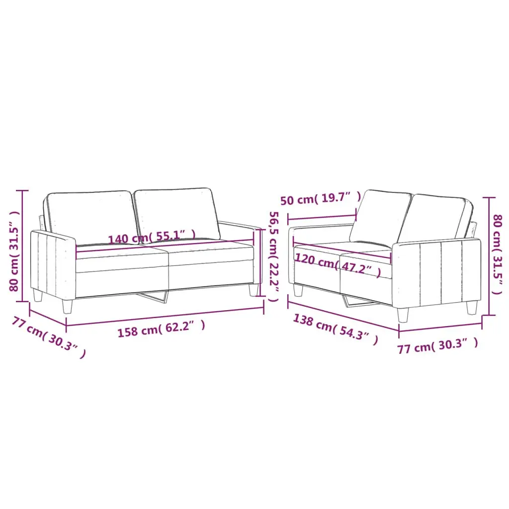 Grey Velvet 2 Piece Sofa Set for Comfort