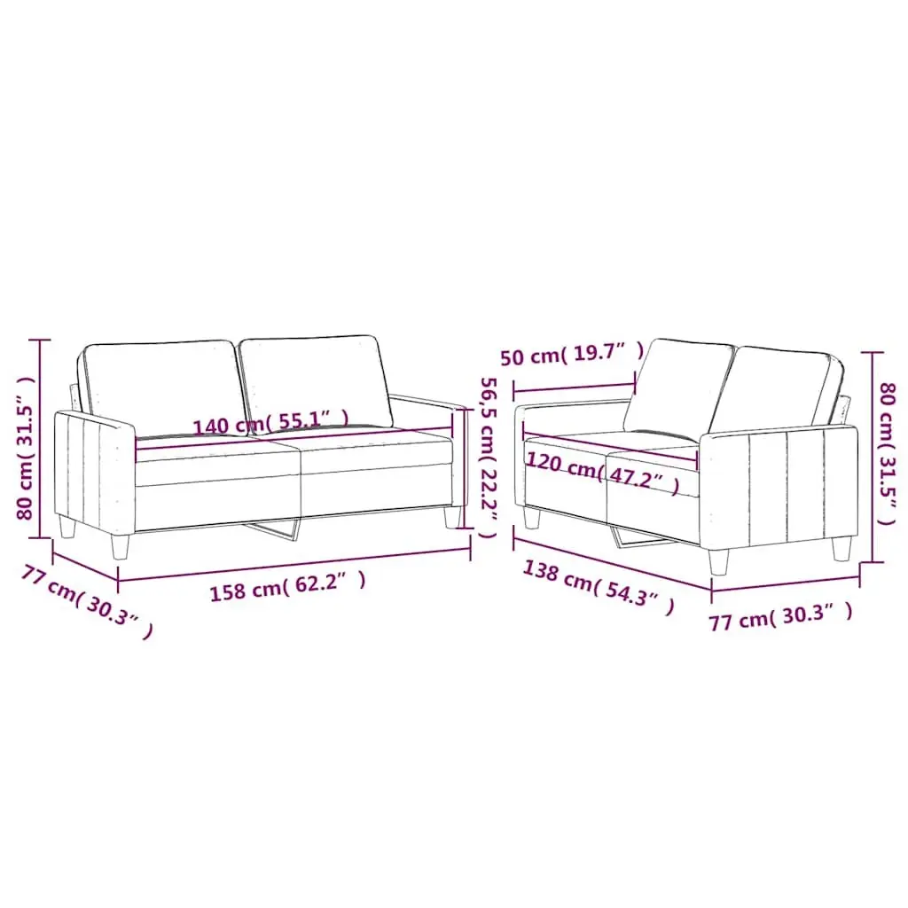 Sofa Set Velvet 2 Piece Black