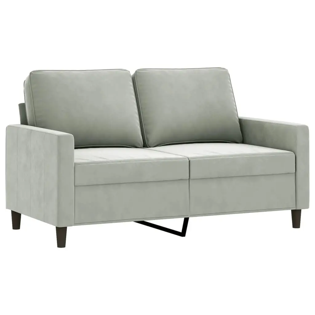 Grey Velvet 3 Piece Sofa Set with Footstool