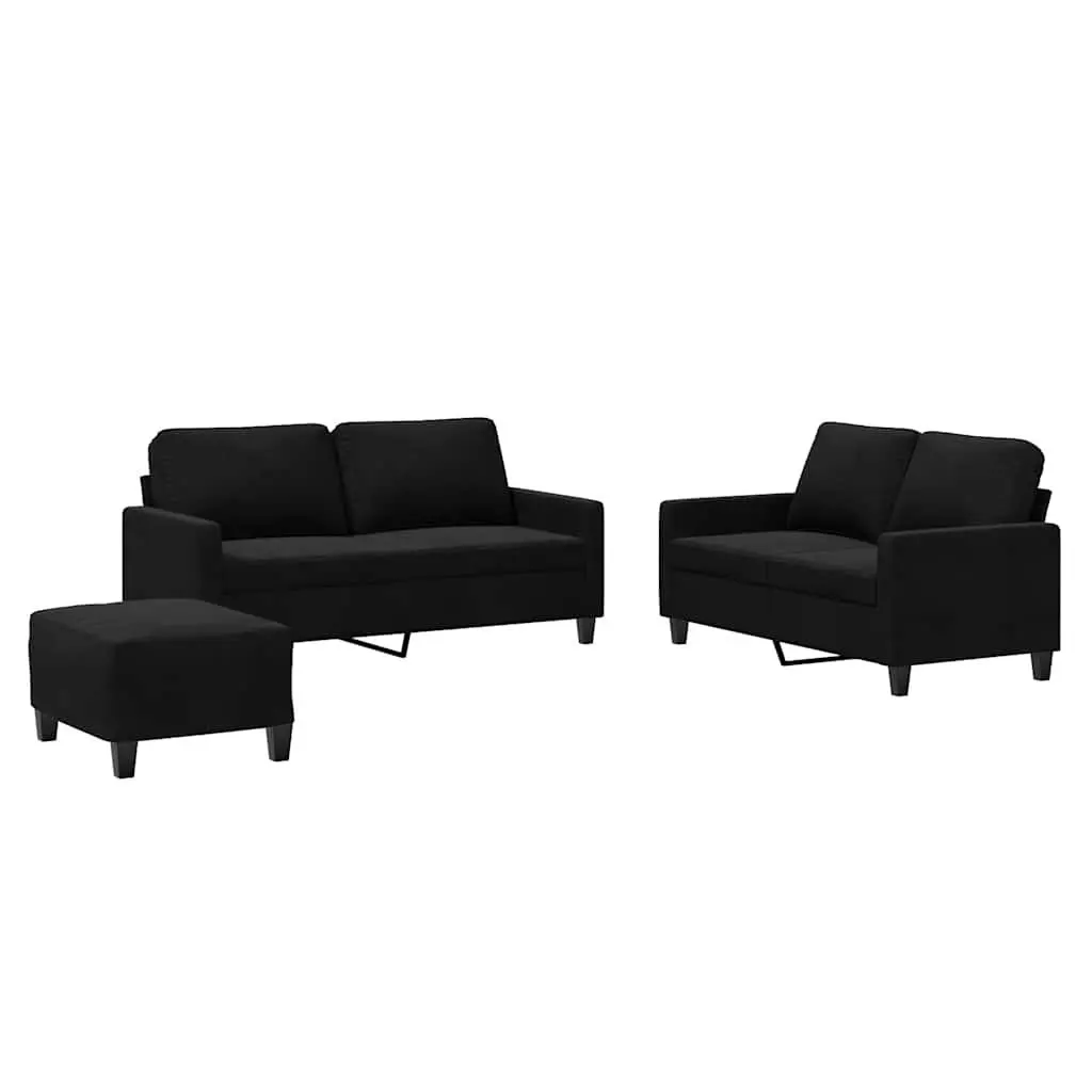3 Piece Sofa Set Velvet Black Compact Living Room