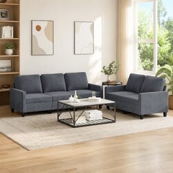 Sturdy Grey Velvet 2 Piece Sofa Set for Living Rooms