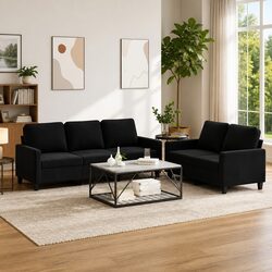 Durable Black Velvet Sofa Set with Comfortable Cushions