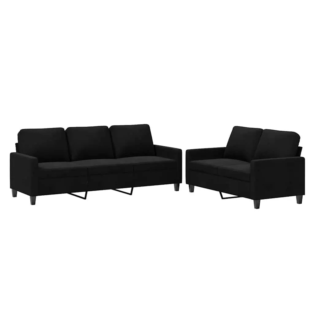 2 Piece Sofa Set Black Velvet Cushions Living Room Furniture Comfortable Seating