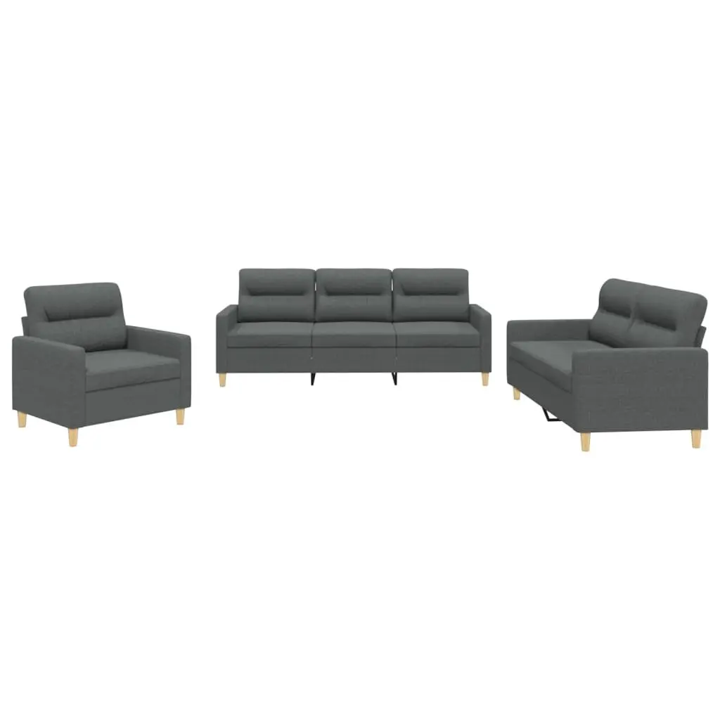 3 Piece Sofa Set Fabric Dark Grey