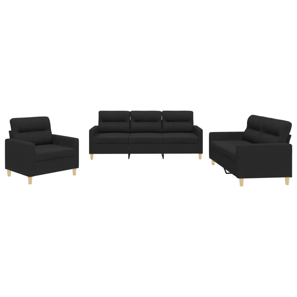 3 Piece Black Fabric Sofa Set for Comfort