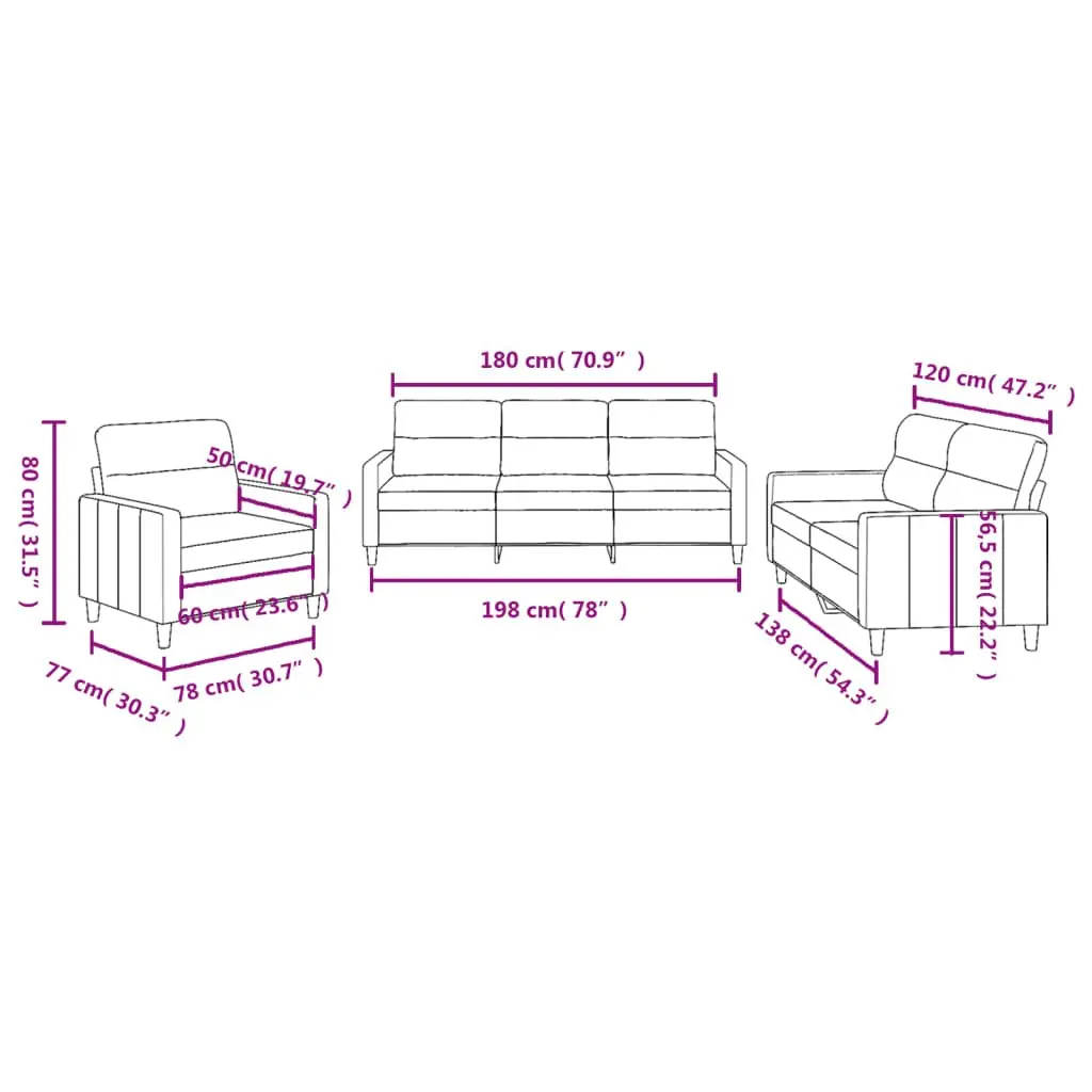 3 Piece Black Fabric Sofa Set for Comfort