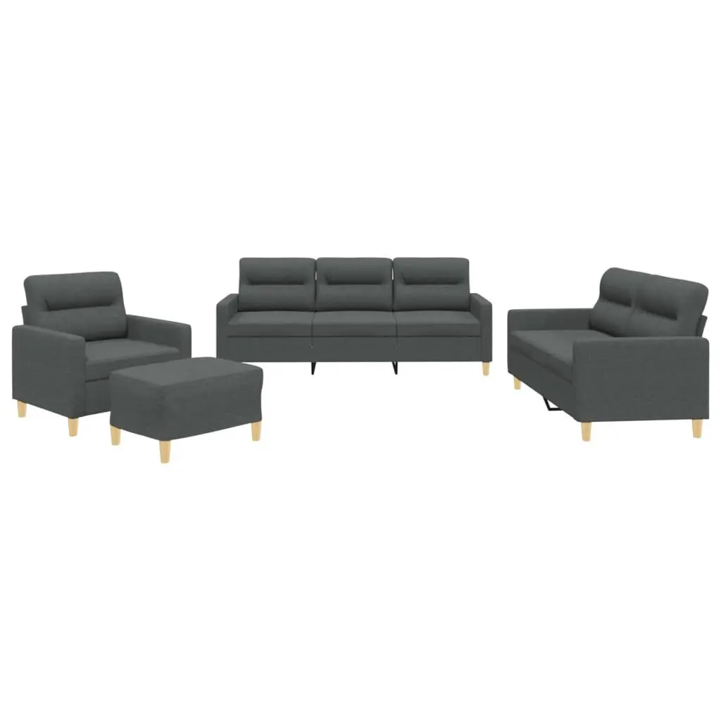 4 Piece Grey Fabric Sofa Set with Footstool