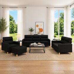 Durable 4 Piece Black Fabric Sofa Set with Cushions