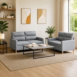 Quality Grey Fabric Sofa Set with Cushions for Living Spaces