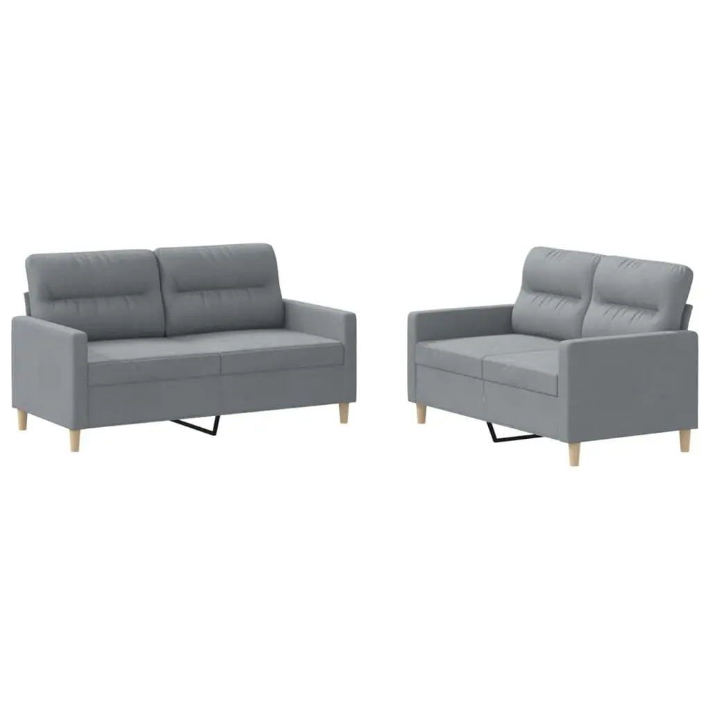 2 Piece Grey Fabric Sofa Set with Cushions
