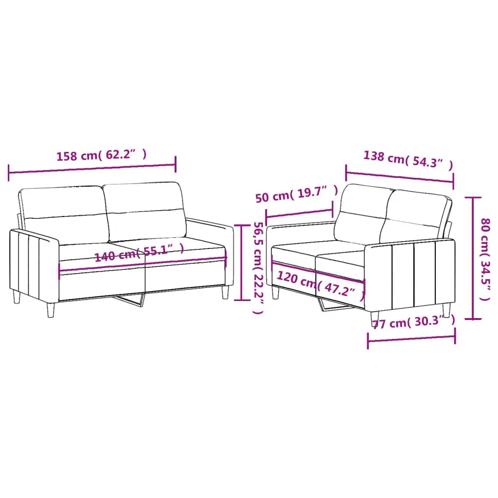 2 Piece Grey Fabric Sofa Set with Cushions