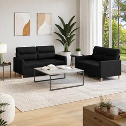 Durable 2 Piece Black Fabric Sofa Set for Living Room