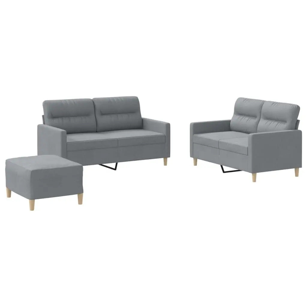 3 Piece Sofa Set with Footstool in Grey Fabric