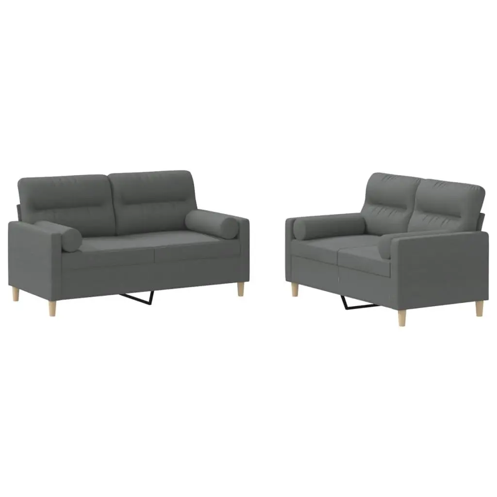 2 Piece Grey Fabric Sofa Set with Pillows