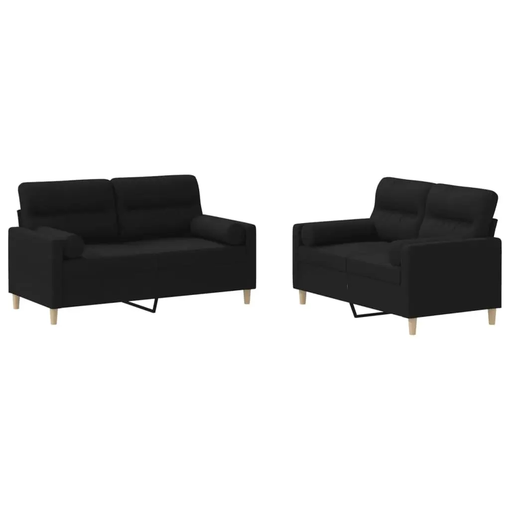 Black Fabric Two-Piece Sofa Set with Roll Pillows
