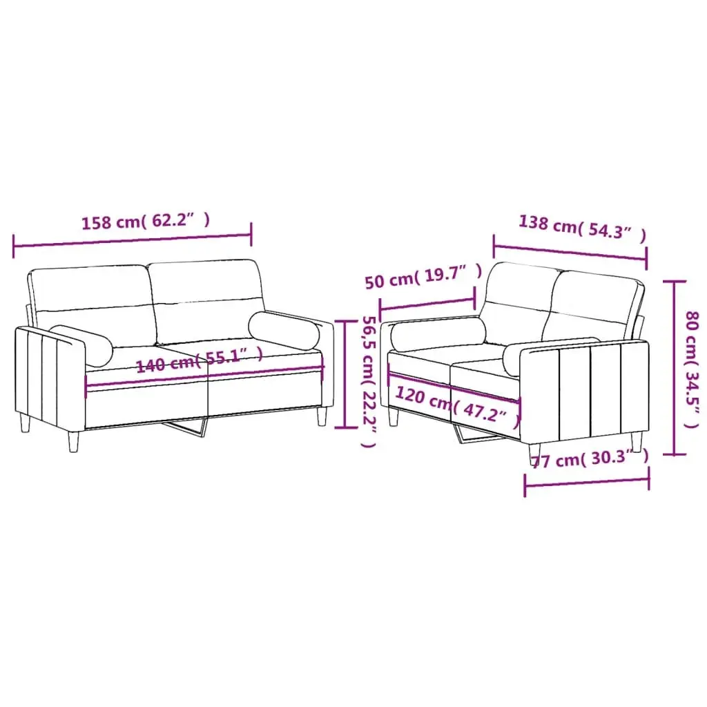 Black Fabric Two-Piece Sofa Set with Roll Pillows