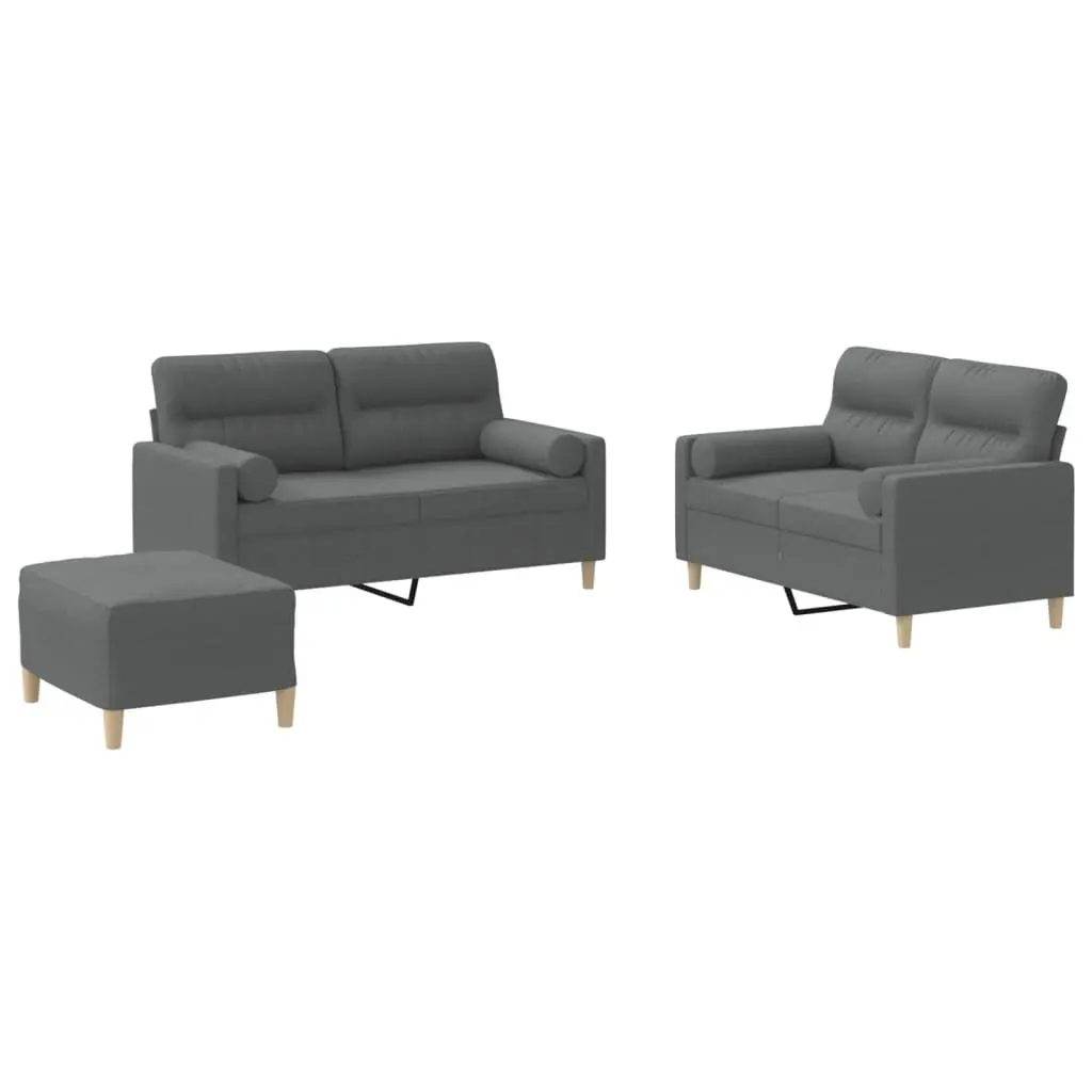 Grey Fabric 3 Piece Sofa Set with Pillows