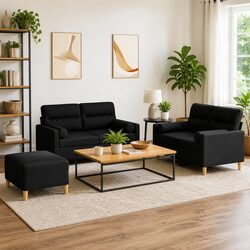 Durable 3 Piece Sofa Set in Black Fabric for Living Spaces