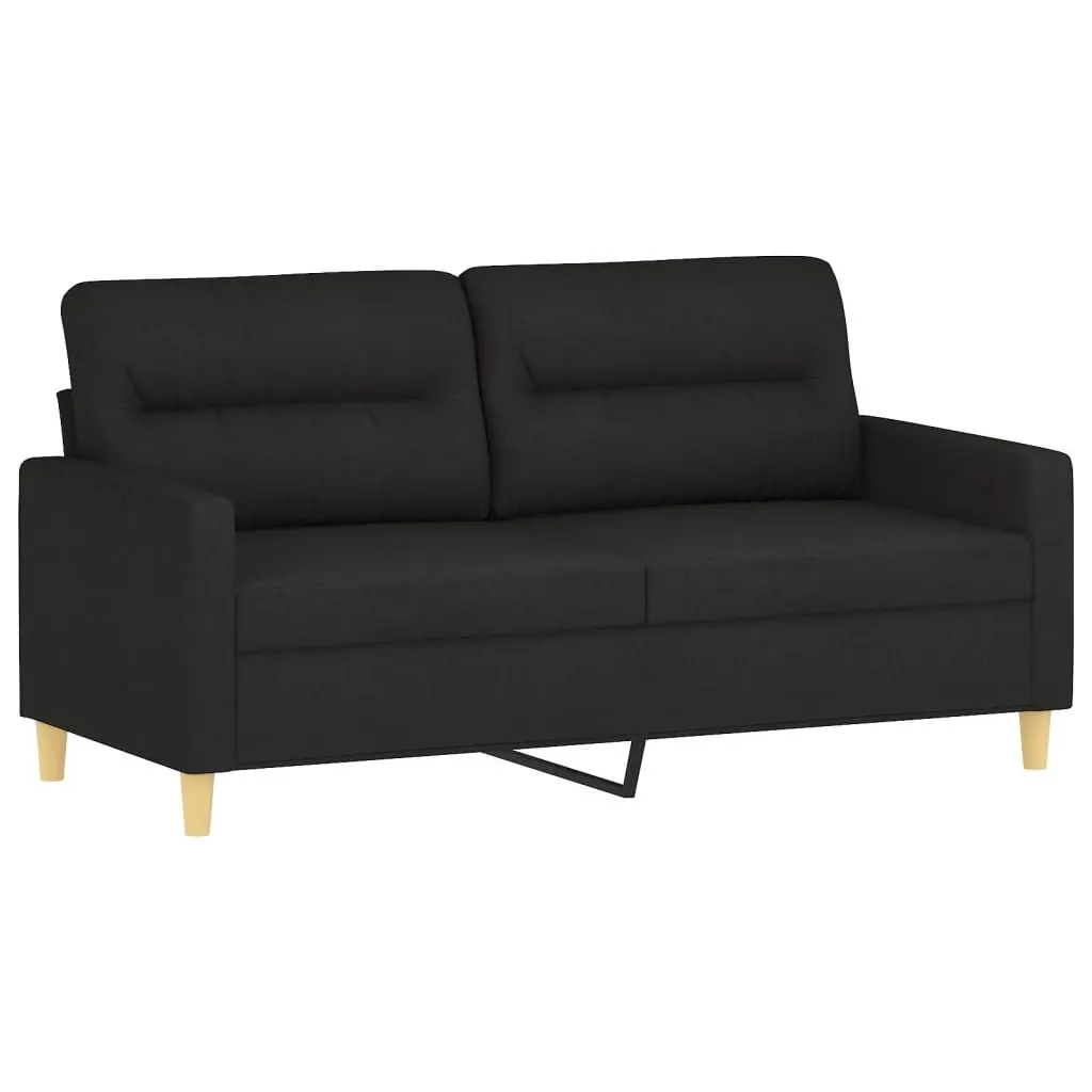 3 Piece Sofa Set Fabric Black Couch with Pillows Footstool