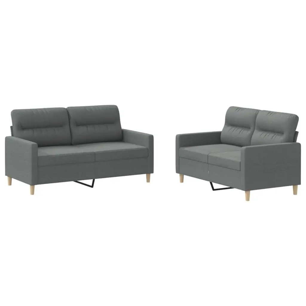 2 Piece Sofa Set in Grey Fabric with Cushions