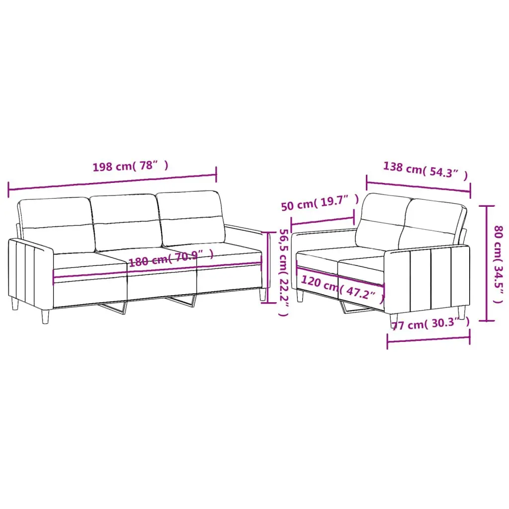 2 Piece Sofa Set in Grey Fabric with Cushions