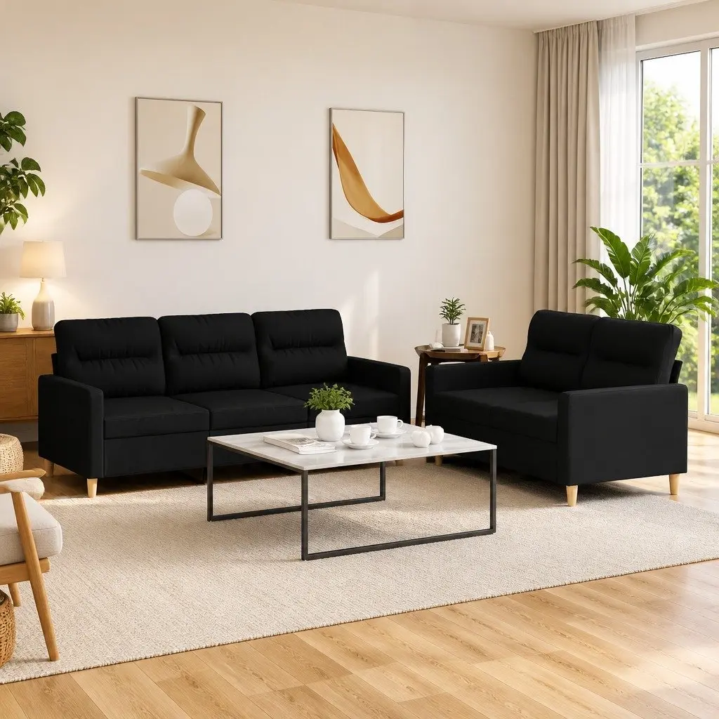 Black 2 Piece Sofa Set with Cushions