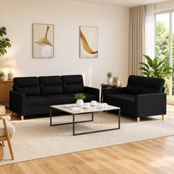 Stylish Black 2 Piece Sofa Set with Cushions