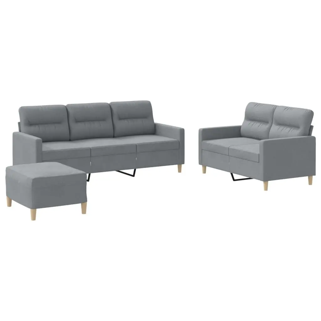 3 Piece Sofa Set with Footstool in Grey Fabric