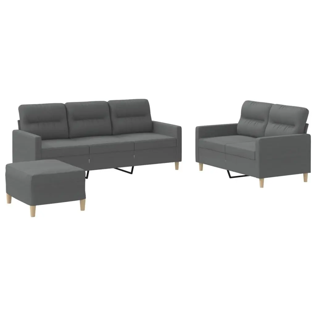 3 Piece Sofa Set Fabric Grey Compact Lounge Suite