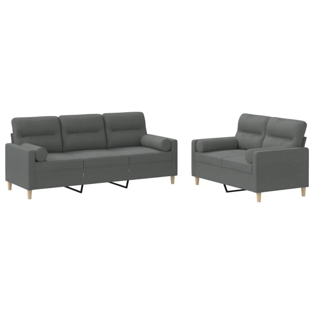 2 Piece Sofa Set Fabric Grey Couch
