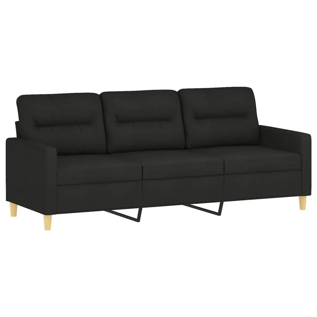 3 Piece Black Sofa Set with Footstool