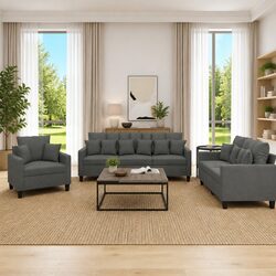 Durable 3 Piece Grey Fabric Sofa Set with Pillows