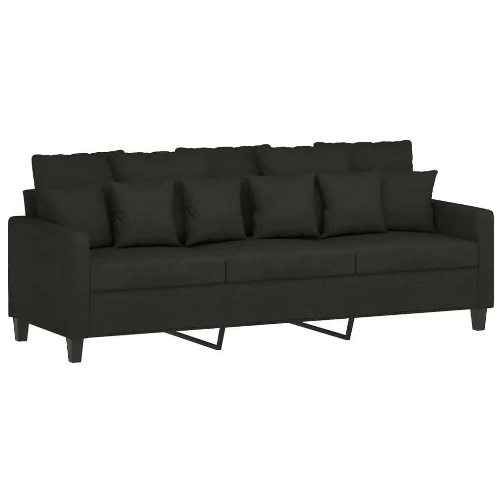 Black Fabric 3 Piece Sofa Set with Throw Pillows
