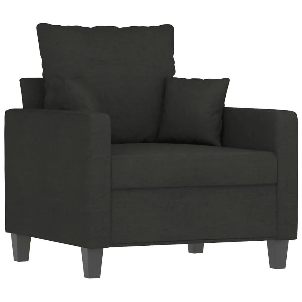 Black Fabric 3 Piece Sofa Set with Throw Pillows