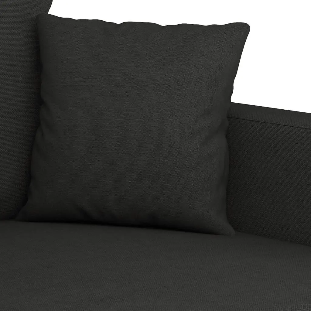 Black Fabric 3 Piece Sofa Set with Throw Pillows