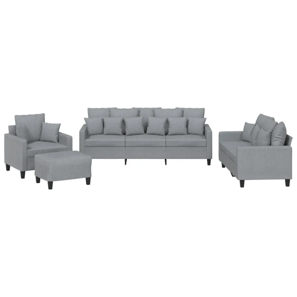 4 Piece Grey Sofa Set with Cushions and Footstool