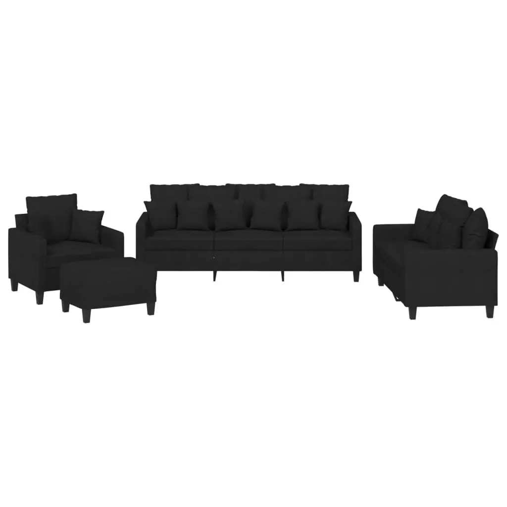 Sofa Set Fabric Black 4 Piece Living Room