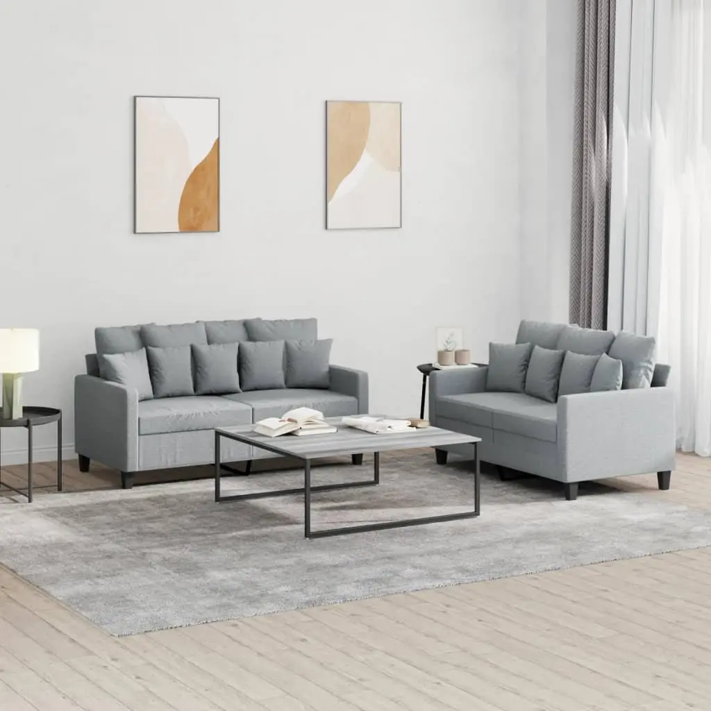 Grey Fabric 2 Piece Sofa Set with Cushions