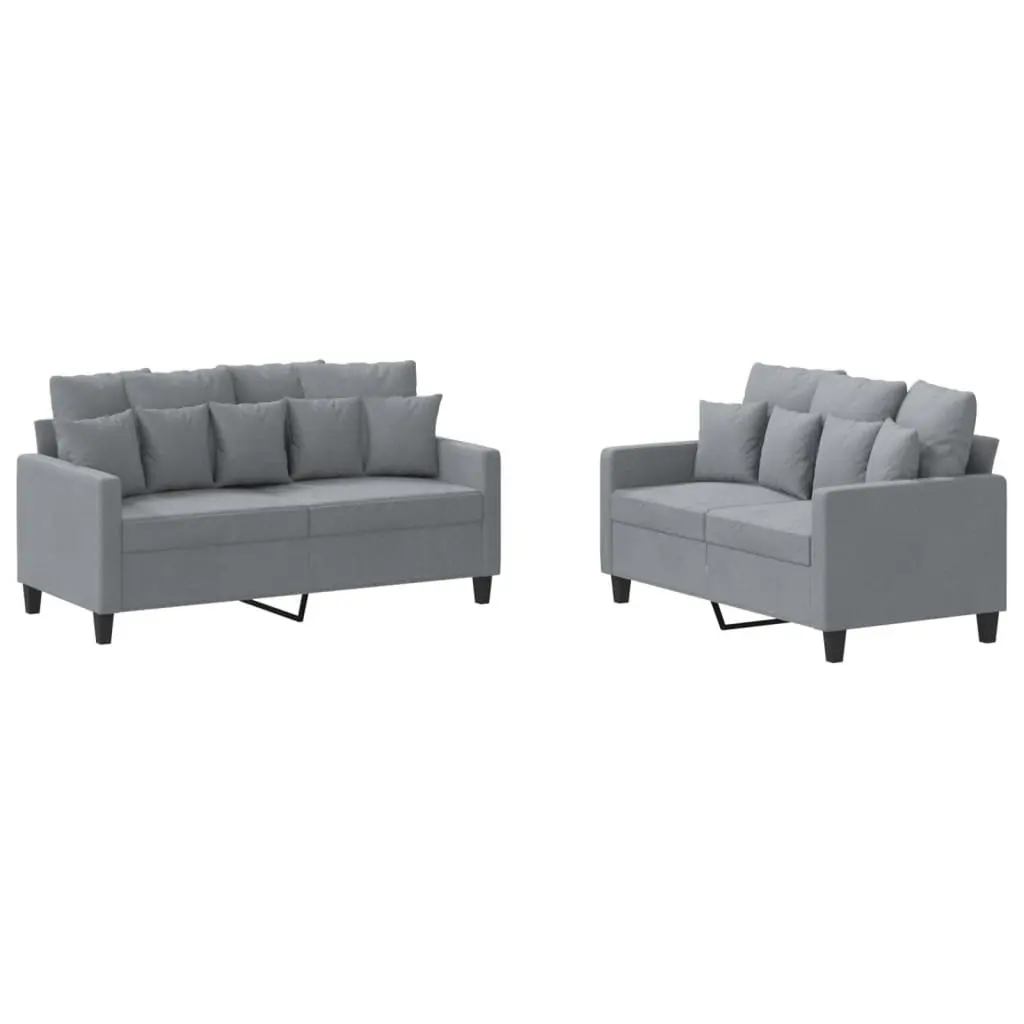 Grey Fabric 2 Piece Sofa Set with Cushions