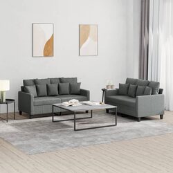 Durable 2 Piece Grey Sofa Set with Cushions for Comfort