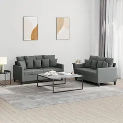 Durable 2 Piece Grey Sofa Set with Cushions for Comfort