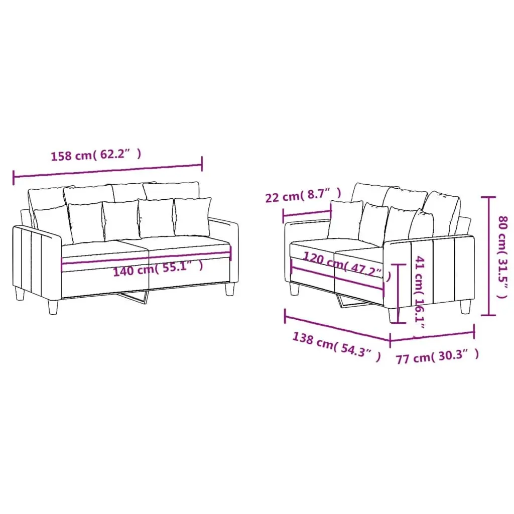 Sofa Set Fabric Grey 2 Piece