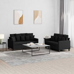 High-Quality 2 Piece Black Fabric Sofa Set with Cushions