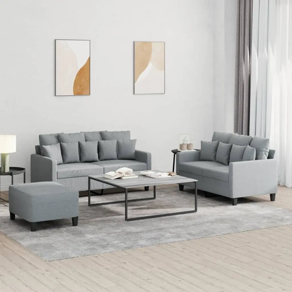 3 Piece Sofa Set Fabric Grey Lounge
